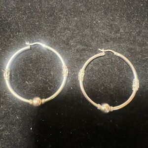 Vintage Sterling Silver Bohemian Thai Hoop Earrings